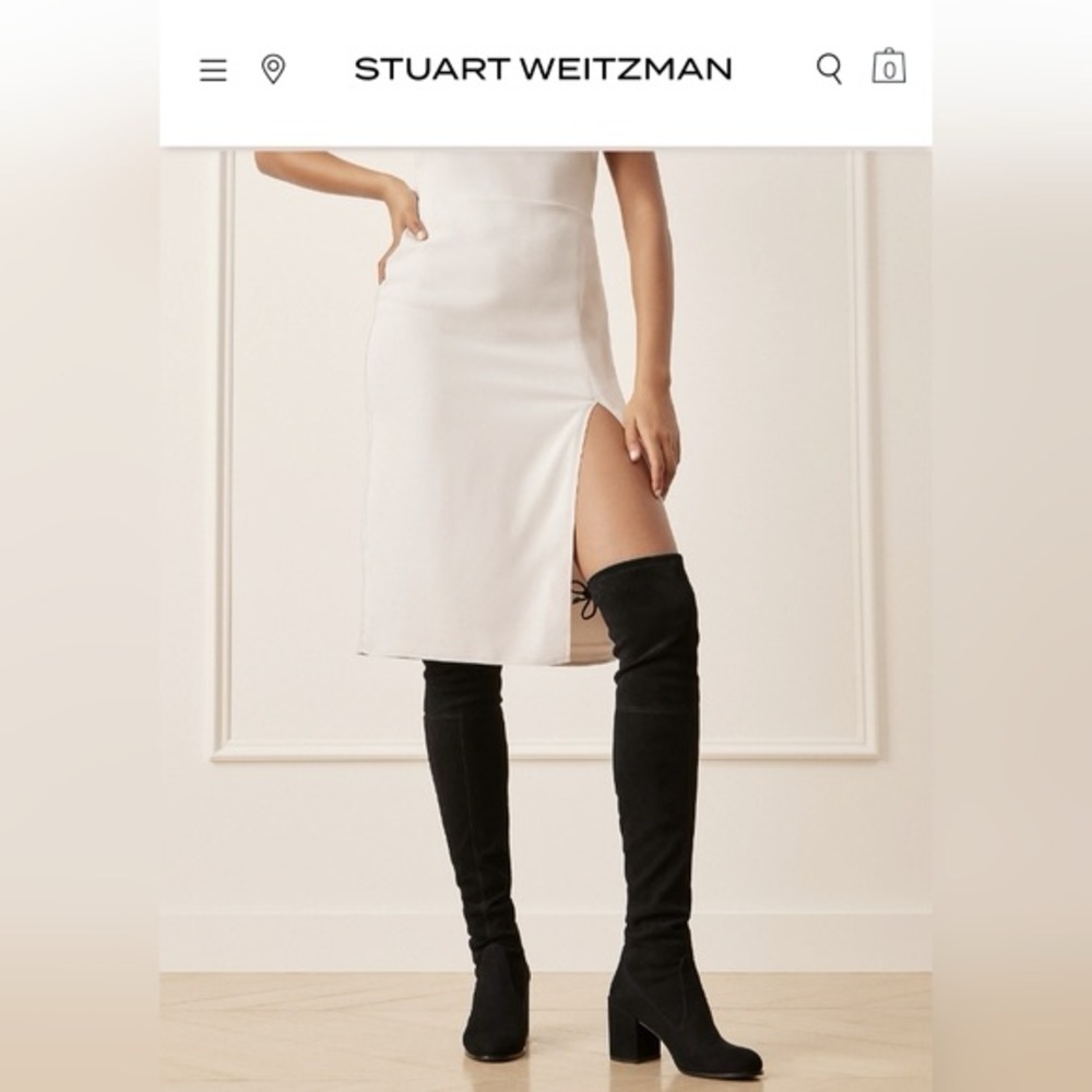 Stuart Weitzman Tieland Over-the-Knee Suede Boots Black Block Heel Size 37 - Picture 4 of 13